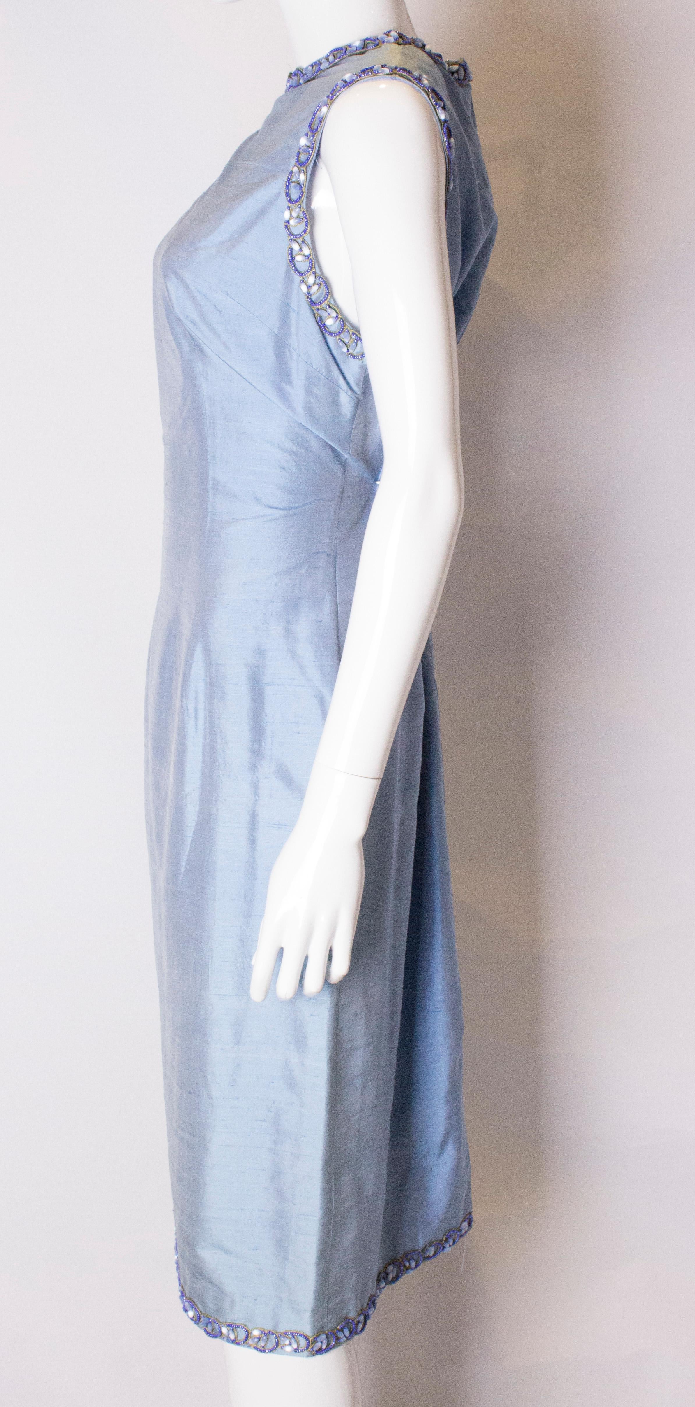 Vintage Blue Raw Silk Cocktail Dress In Good Condition For Sale In London, GB