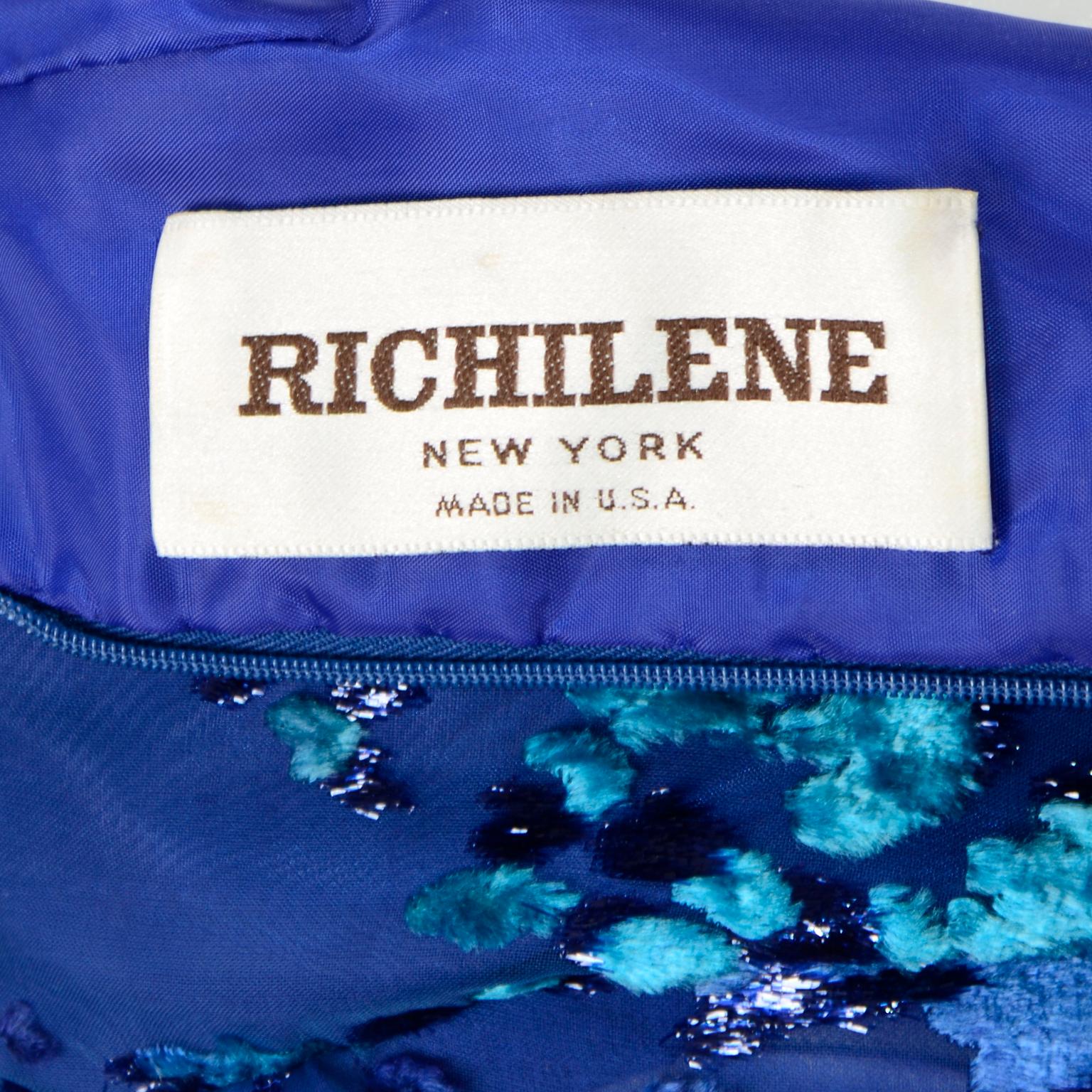 Vintage Blue Richilene Evening Dress with Burnout Velvet Bodice For Sale 5