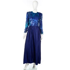 Vintage Blue Richilene Evening Dress with Burnout Velvet Bodice
