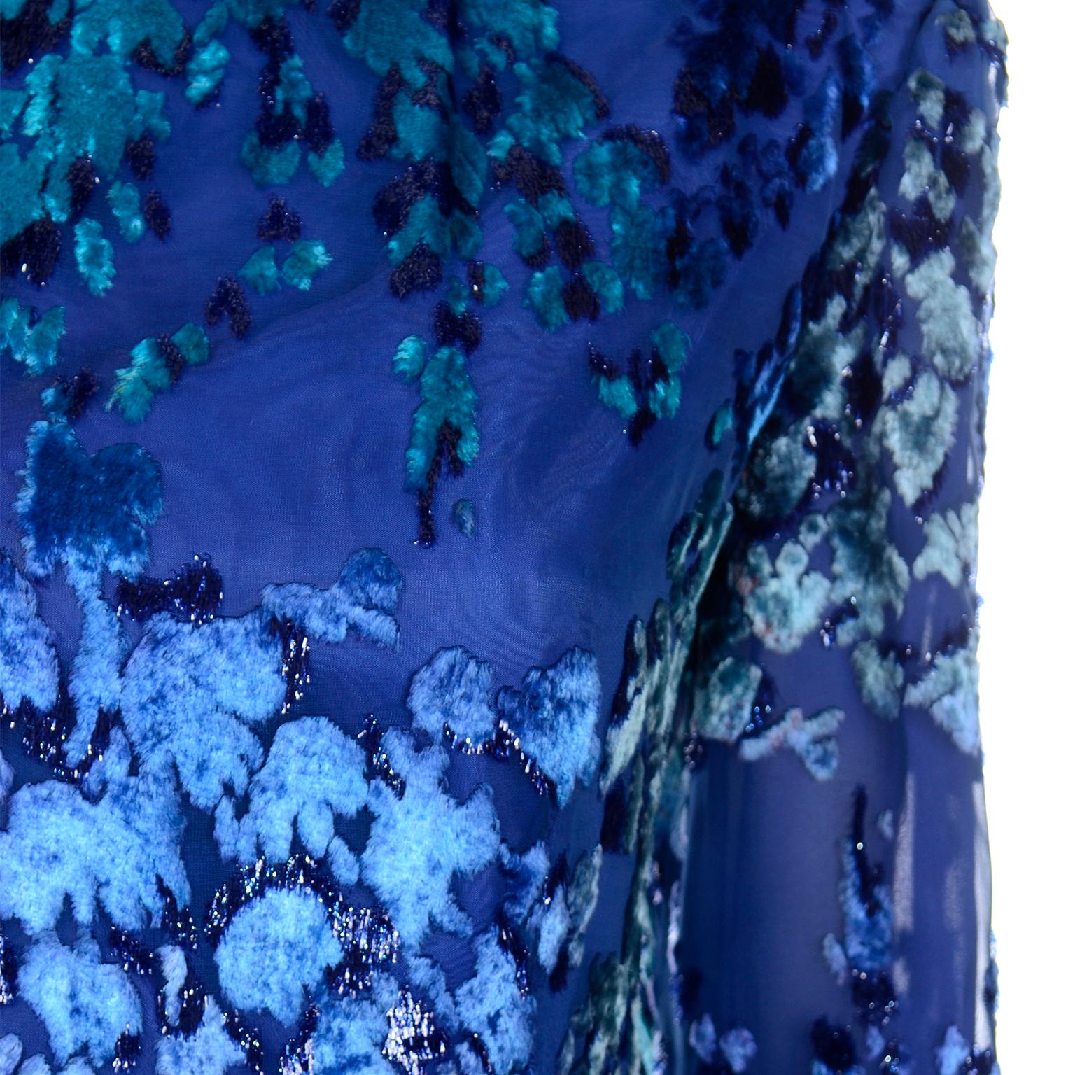 Vintage Blue Richilene Evening Dress with Burnout Velvet Bodice For Sale 4