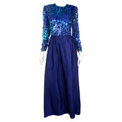 Vintage Blue Richilene Evening Dress with Burnout Velvet Bodice