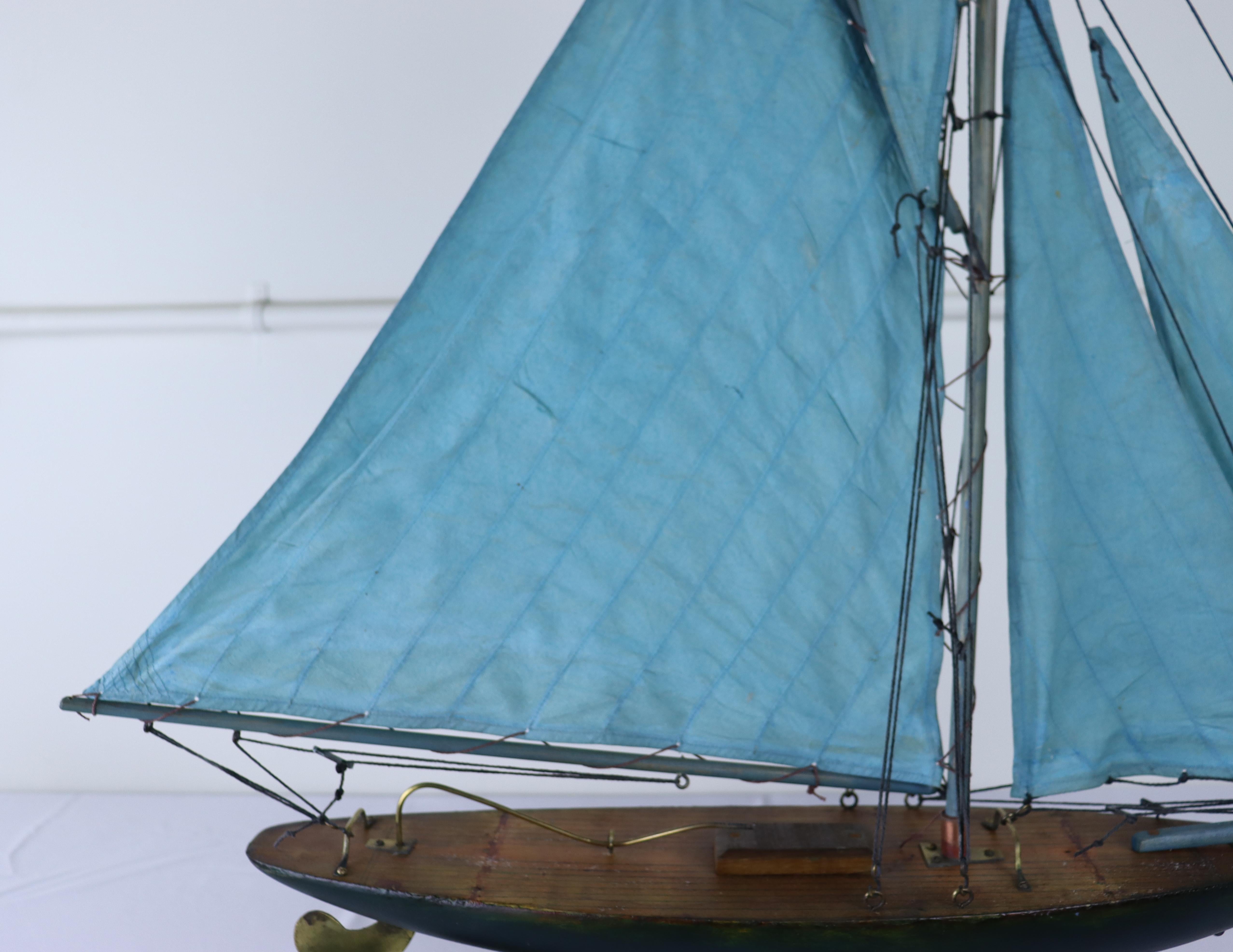 English Vintage Blue Sail Pond Yacht - I For Sale