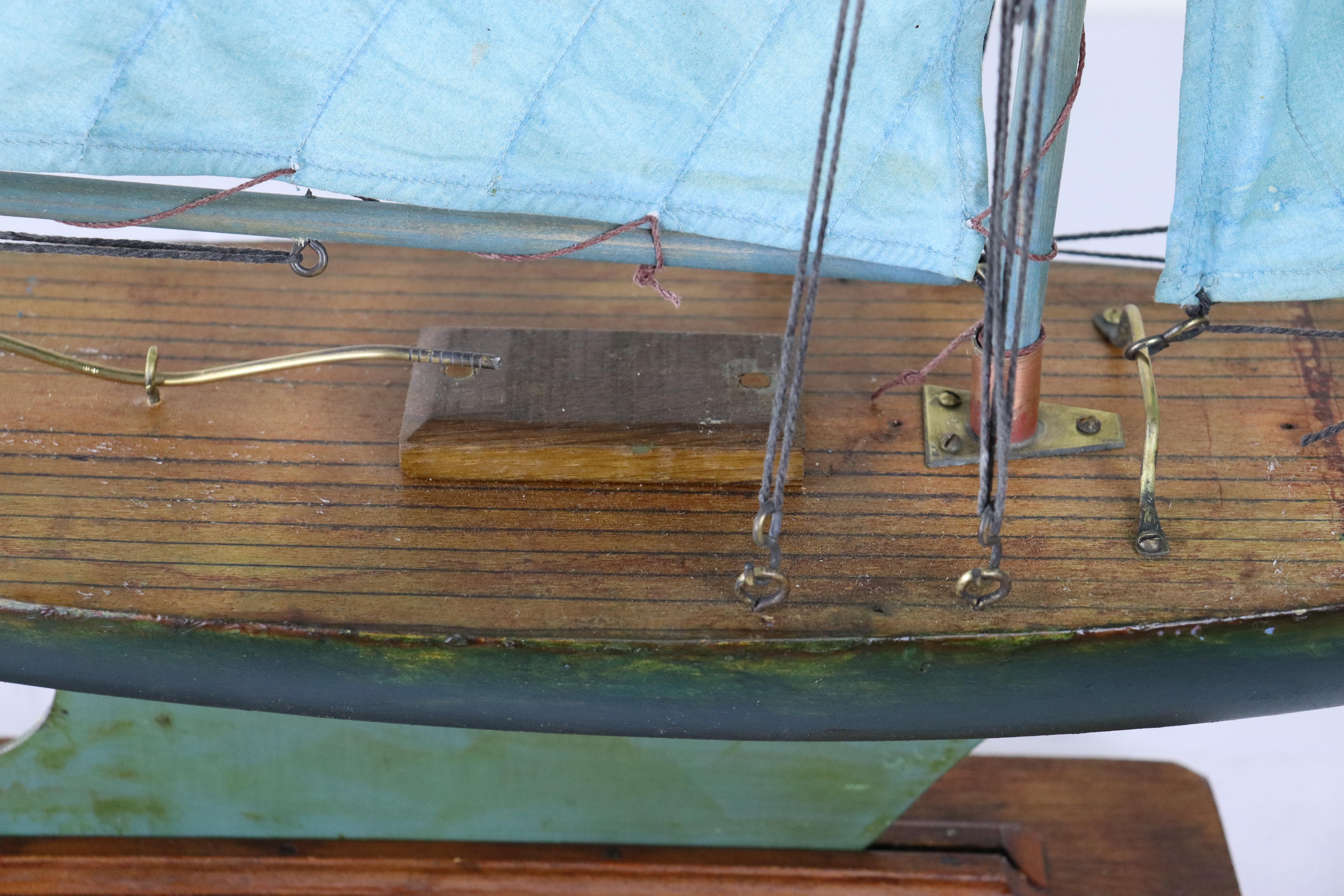 Wood Vintage Blue Sail Pond Yacht - I For Sale
