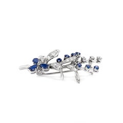 Vintage Blue Sapphire and Diamond 18 Carat White Gold Floral Spray Brooch