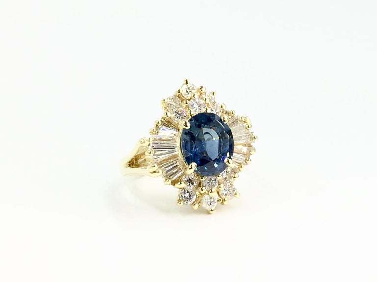 Vintage Blue Sapphire and Diamond 18 Karat Cocktail Ring For Sale at ...
