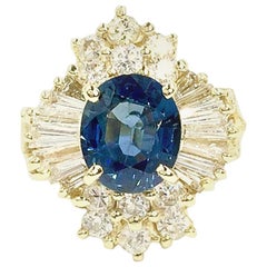 Vintage Blue Sapphire and Diamond 18 Karat Cocktail Ring