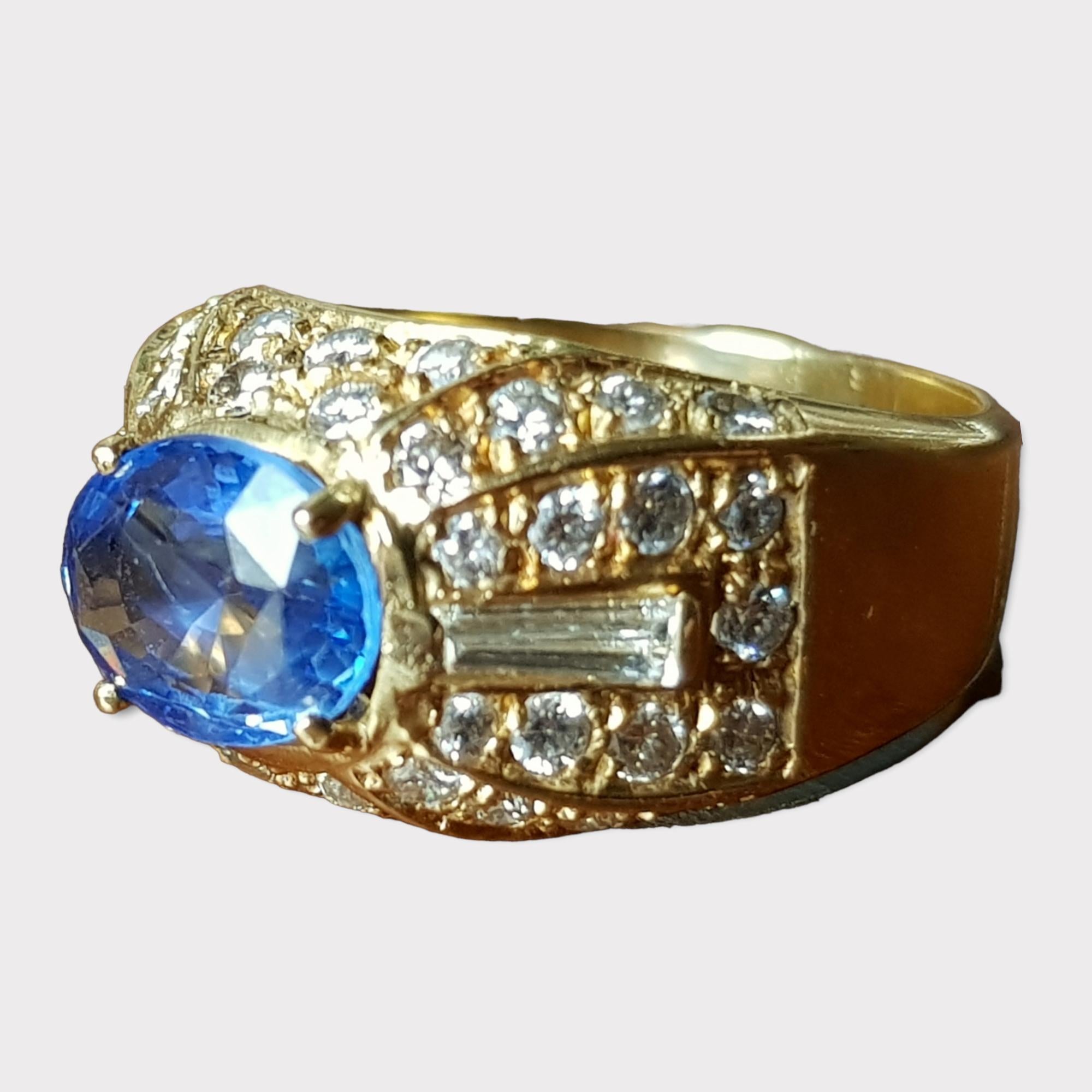 Contemporary Vintage Blue Sapphire and Diamond Bombé Ring, signed by Fürst (Rome) For Sale