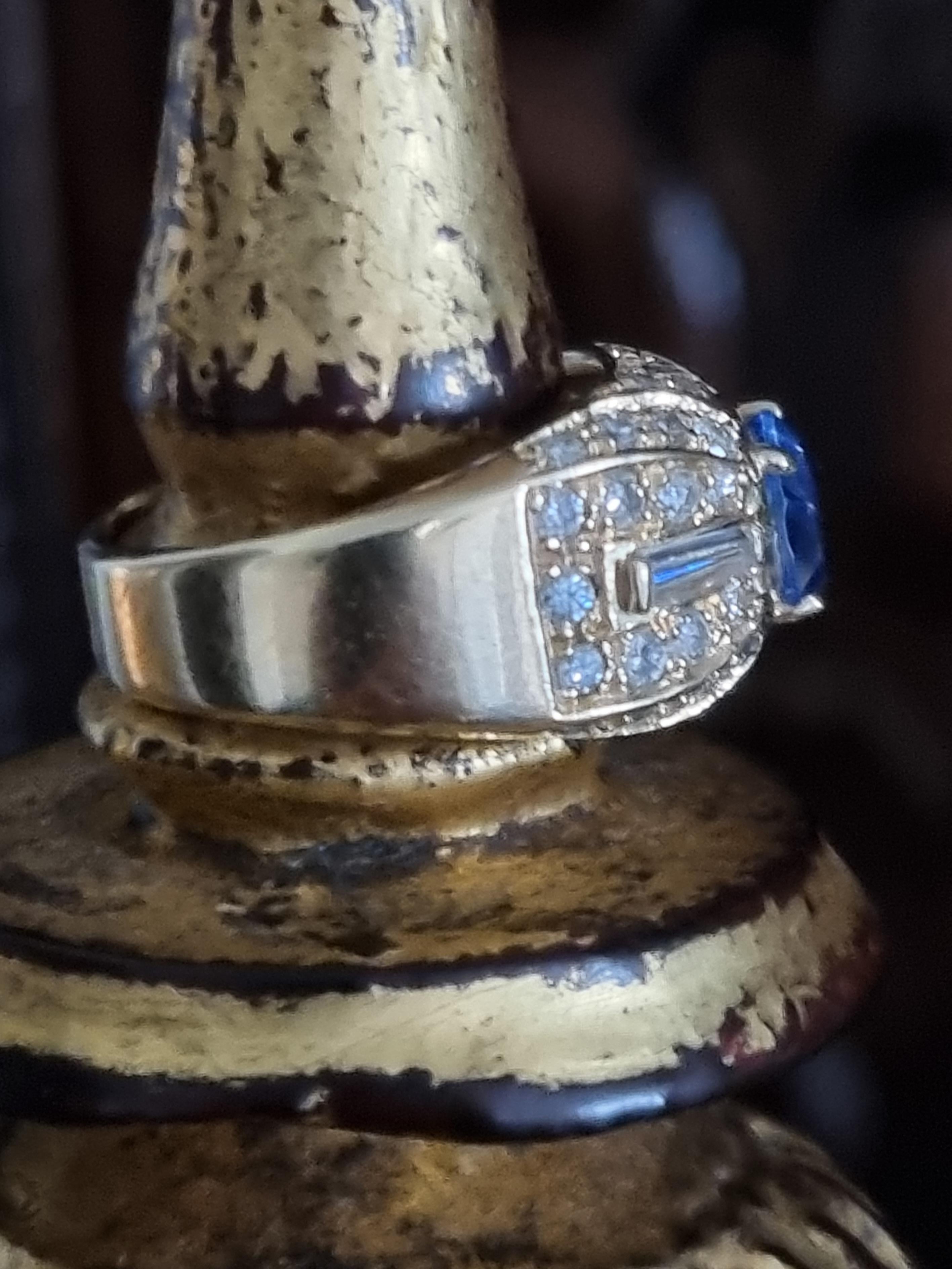 Women's Vintage Blue Sapphire and Diamond Bombé Ring, signed by Fürst (Rome) For Sale