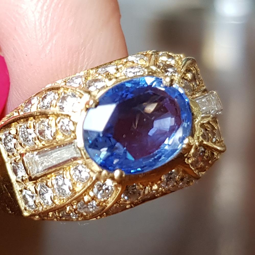 Vintage Blue Sapphire and Diamond Bombé Ring, signed by Fürst (Rome) For Sale 2