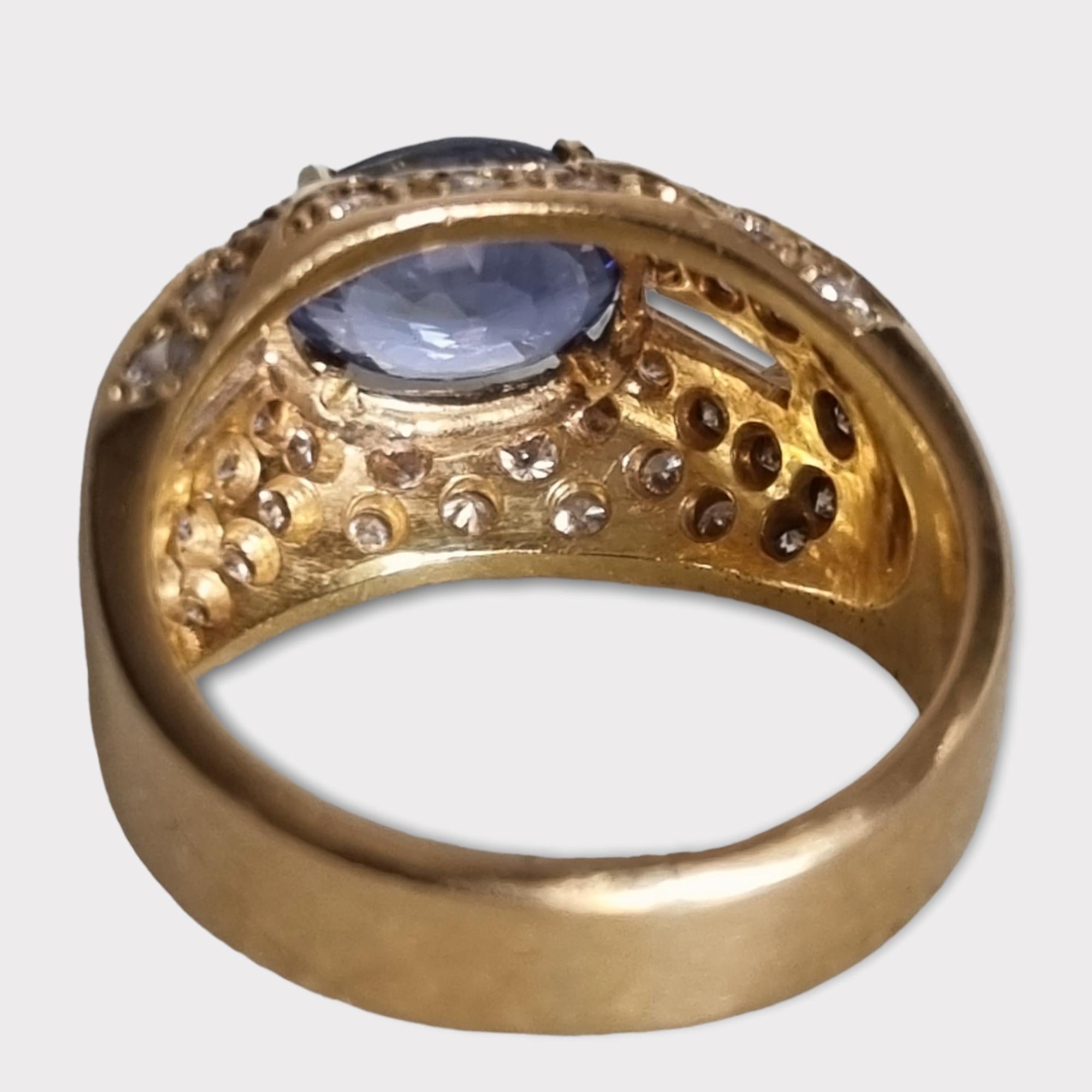Vintage Blue Sapphire and Diamond Bombé Ring, signed by Fürst (Rome) For Sale 4