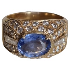 Vintage Bombé-Ring mit blauem Saphir und Diamant, signiert von Fürst (Rom)