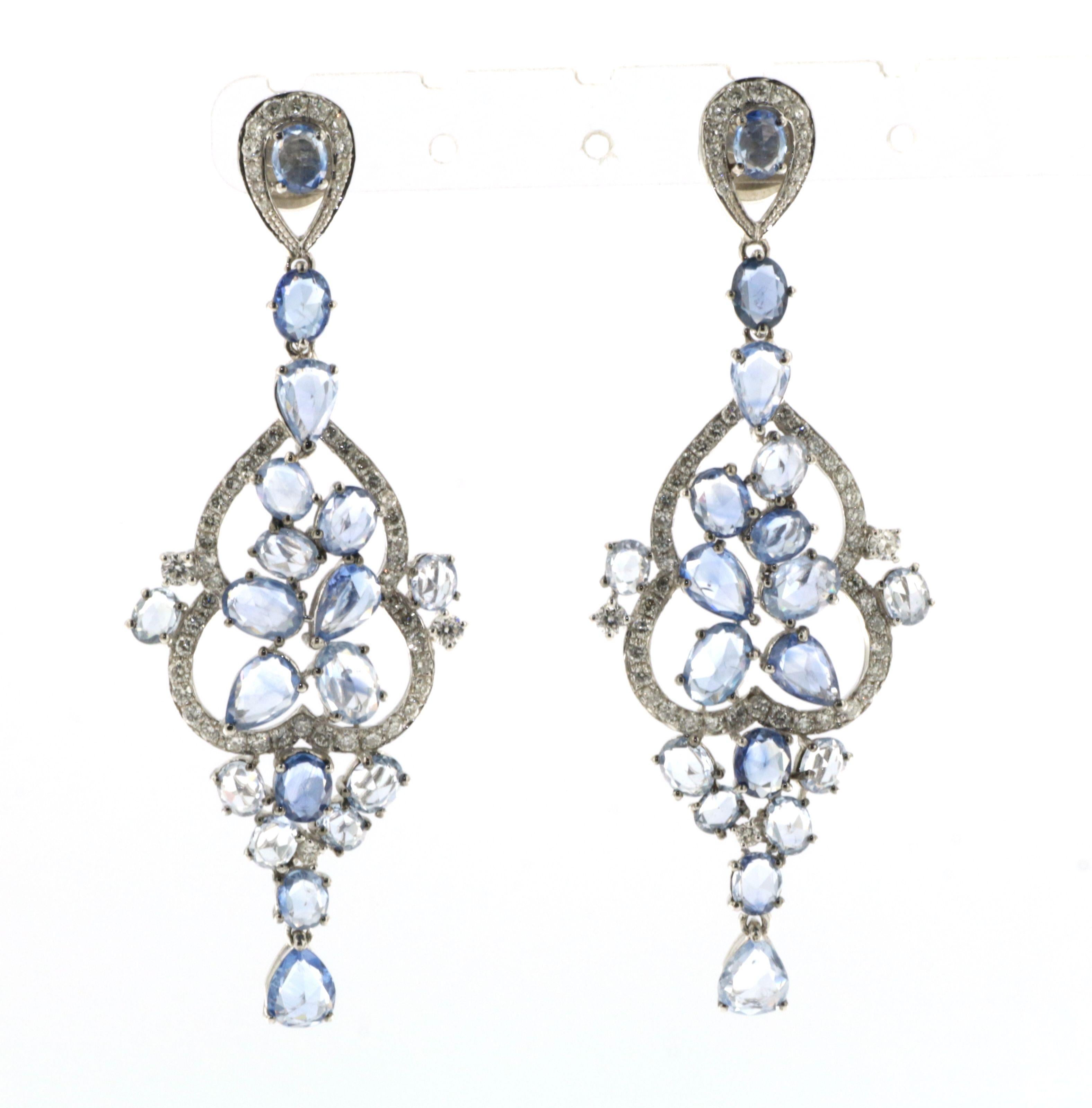 9.94Ct Vintage  Blue Sapphire and Diamond Dangle Earring in 18K White Gold In New Condition For Sale In Hong Kong, HK