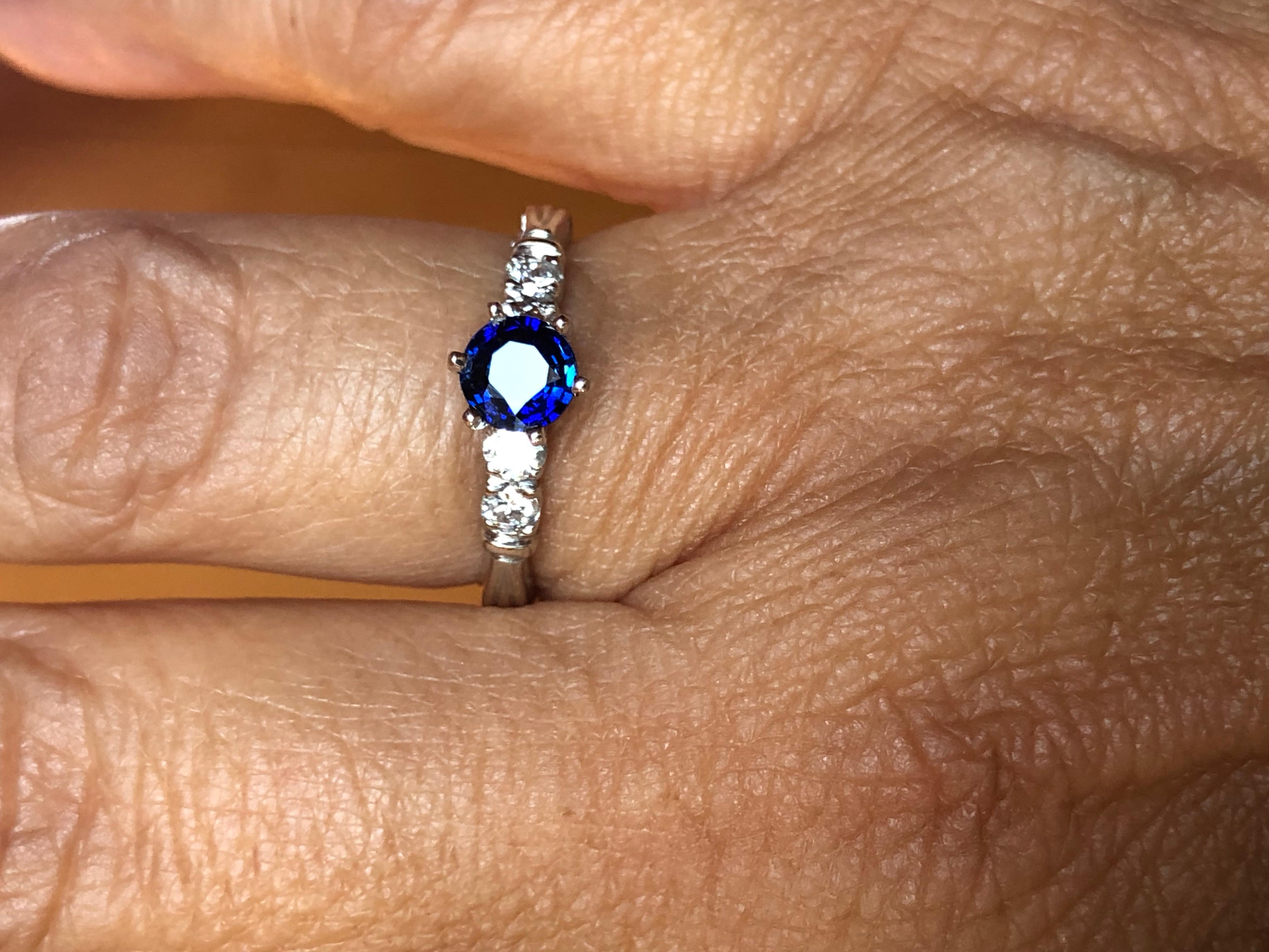 Vintage Blue Sapphire and Diamond Engagement Ring Gold For Sale 3