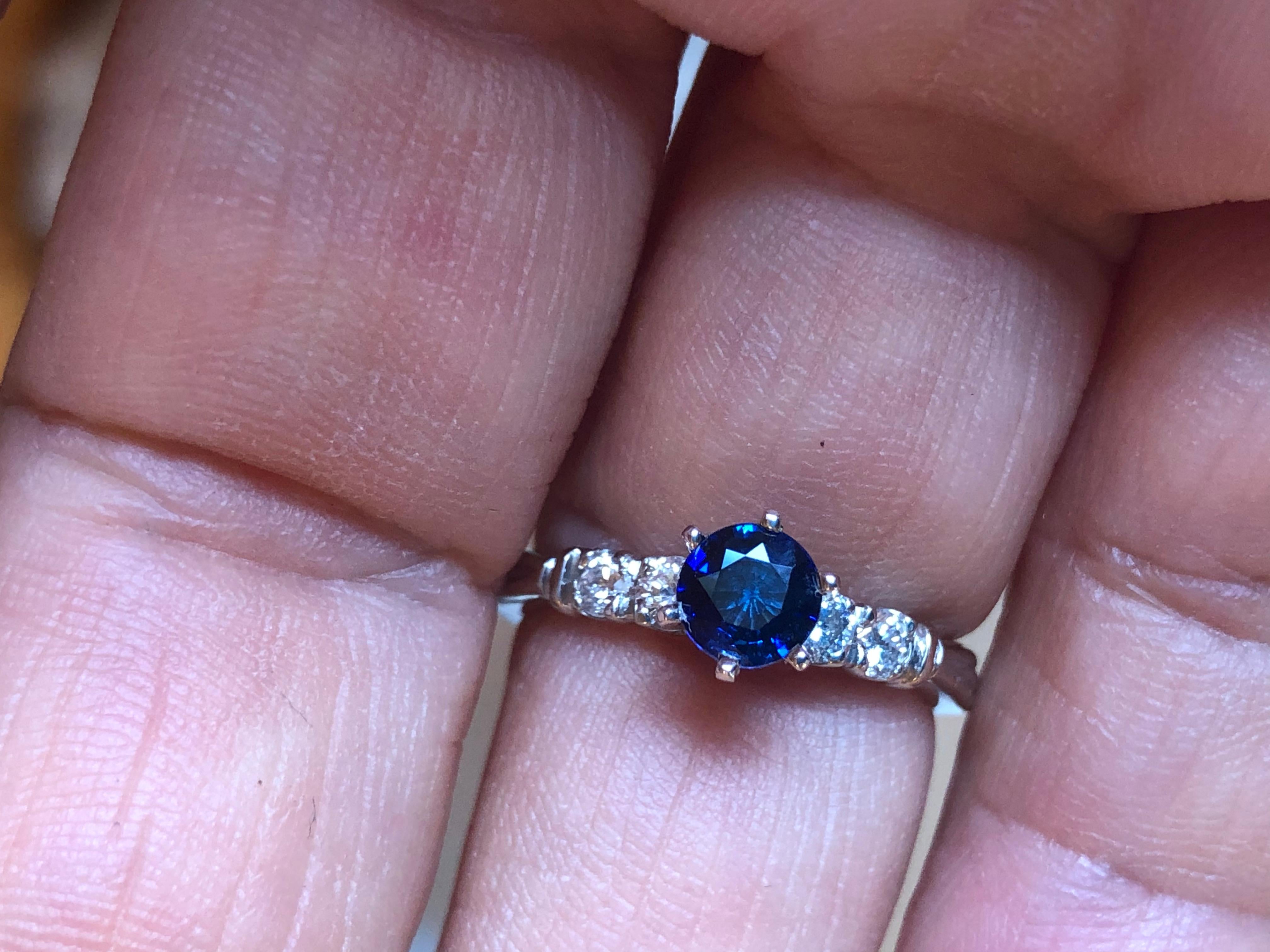 Round Cut Vintage Blue Sapphire and Diamond Engagement Ring Gold For Sale