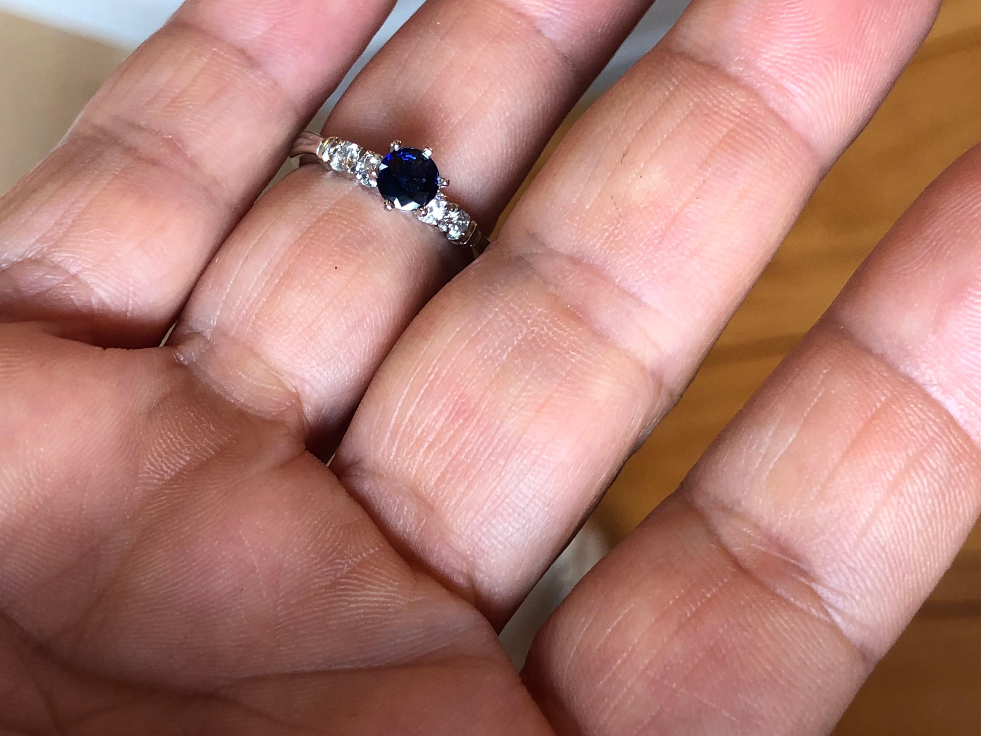 Women's Vintage Blue Sapphire and Diamond Engagement Ring Gold For Sale