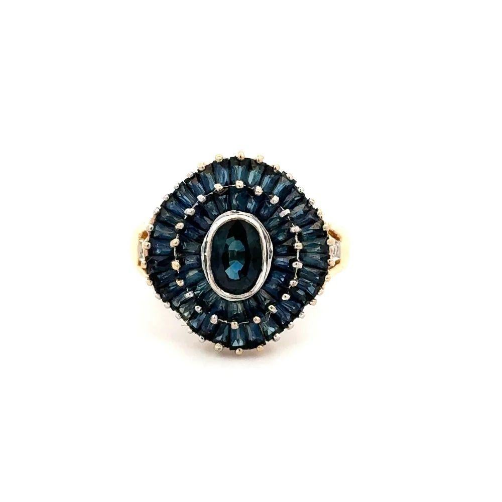 Mixed Cut Vintage Blue Sapphire and Diamond Gold Cocktail Ring For Sale