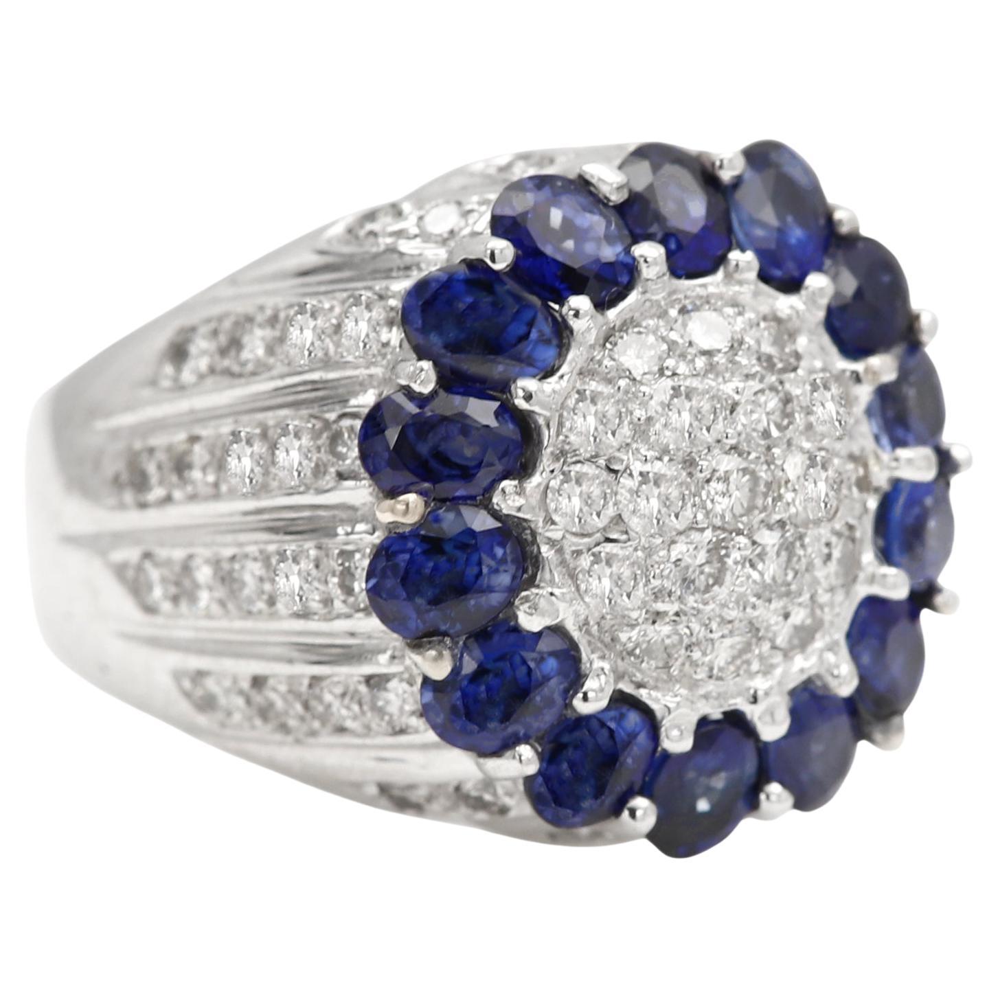 Bague vintage en or 18 carats avec saphir bleu et diamant