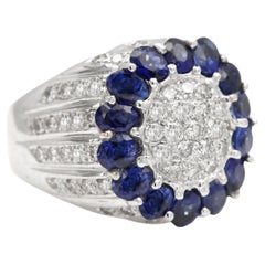 Anello vintage con zaffiro blu e diamanti in oro 18 carati