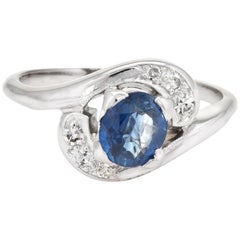 Vintage Blue Sapphire and Diamond Ring Small Cocktail 14 Karat Gold Fine Jewelry Vintage Blue Sapphire and Diamond Ring Small Cocktail 14 Karat Gold Fine Jewelry