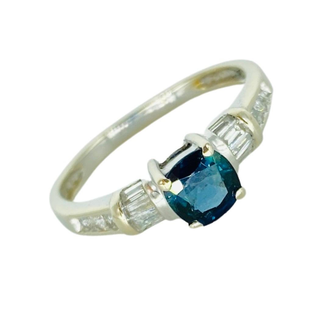 Asscher Cut Vintage Blue Sapphire and Diamonds Ring 14k White Gold For Sale