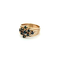Vintage Blue Sapphire Cluster Gold Band Ring Fine Estate Jewelry