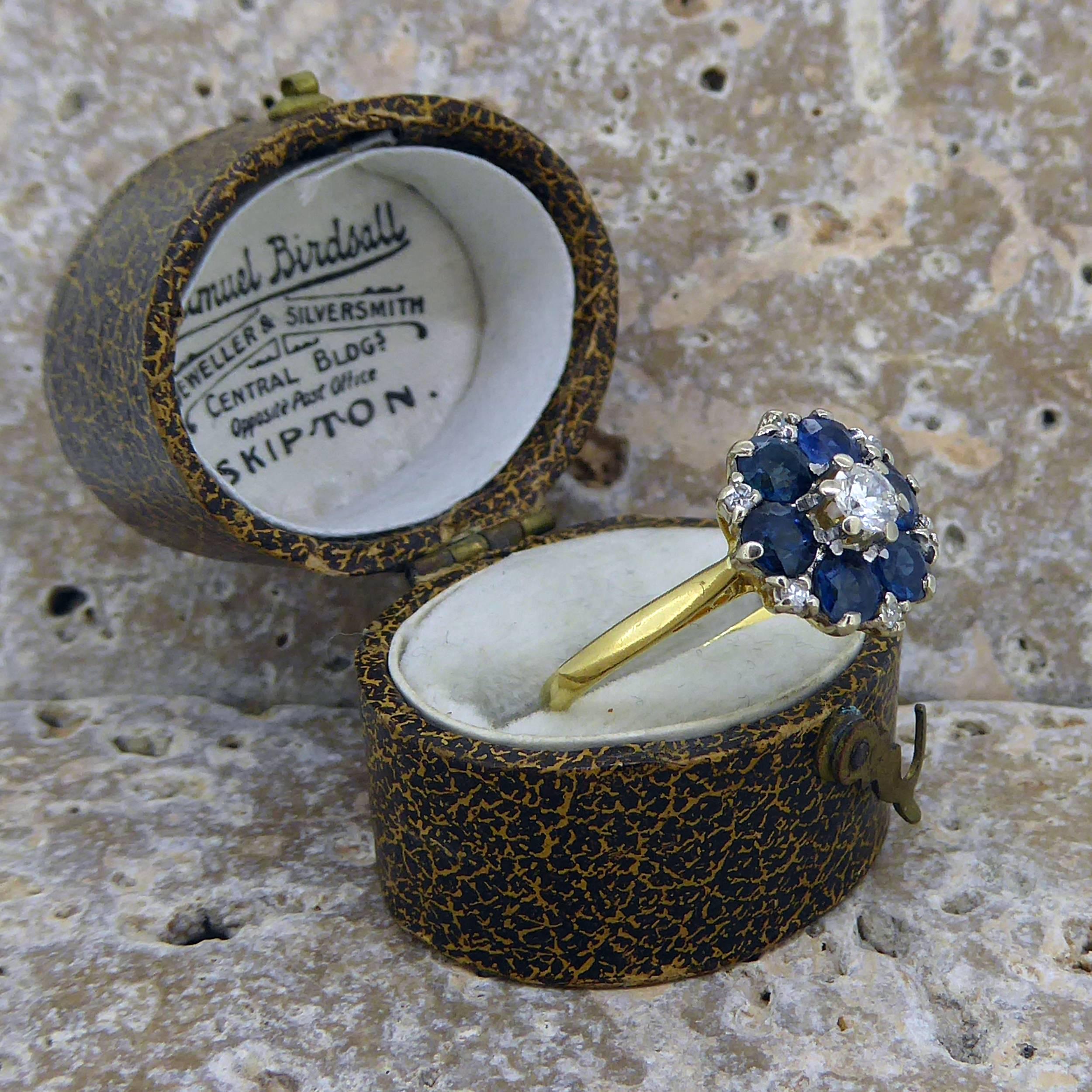 Vintage Blue Sapphire Diamond Cluster Engagement Ring Hallmarked 1973  Birmingham at 1stDibs
