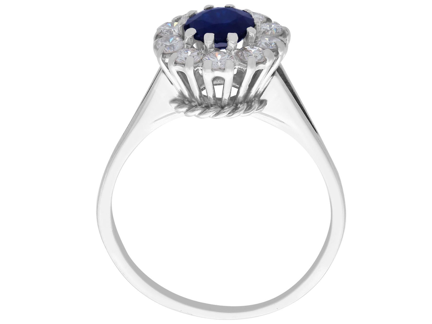 Women's Sapphire and Diamond Cluster Ring in White Gold For Sale