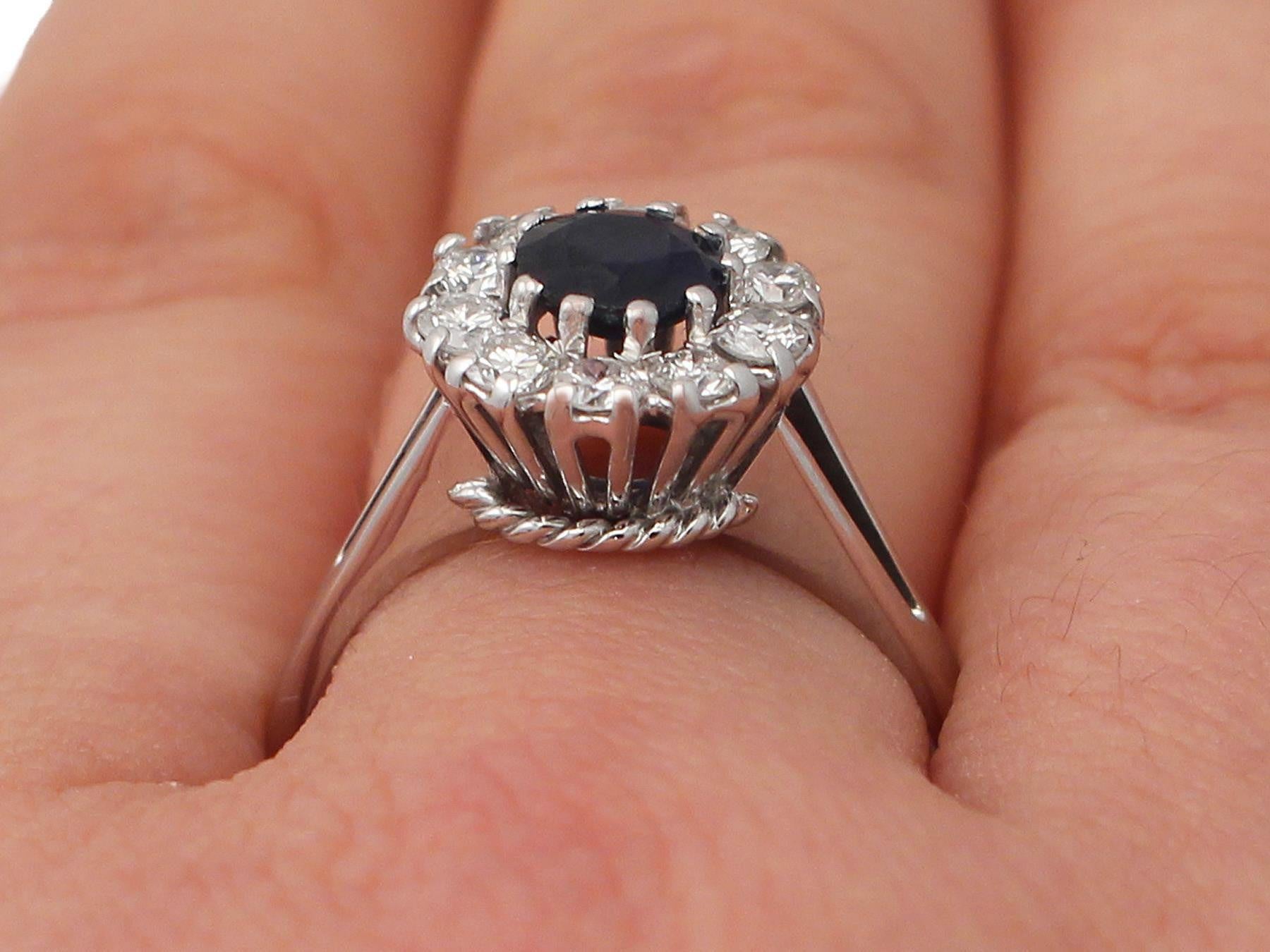 Sapphire and Diamond Cluster Ring in White Gold For Sale 3