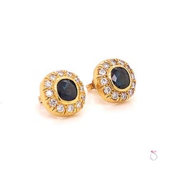 Orecchini vintage con zaffiro blu e diamante a forma di cuscino