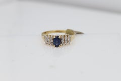 Vintage Blue Sapphire Diamond Ring 14 Karat Yellow Gold