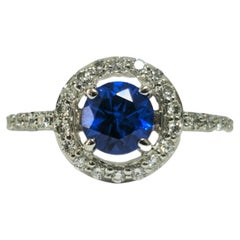 Vintage, Blue Sapphire & Diamond Ring For Womens