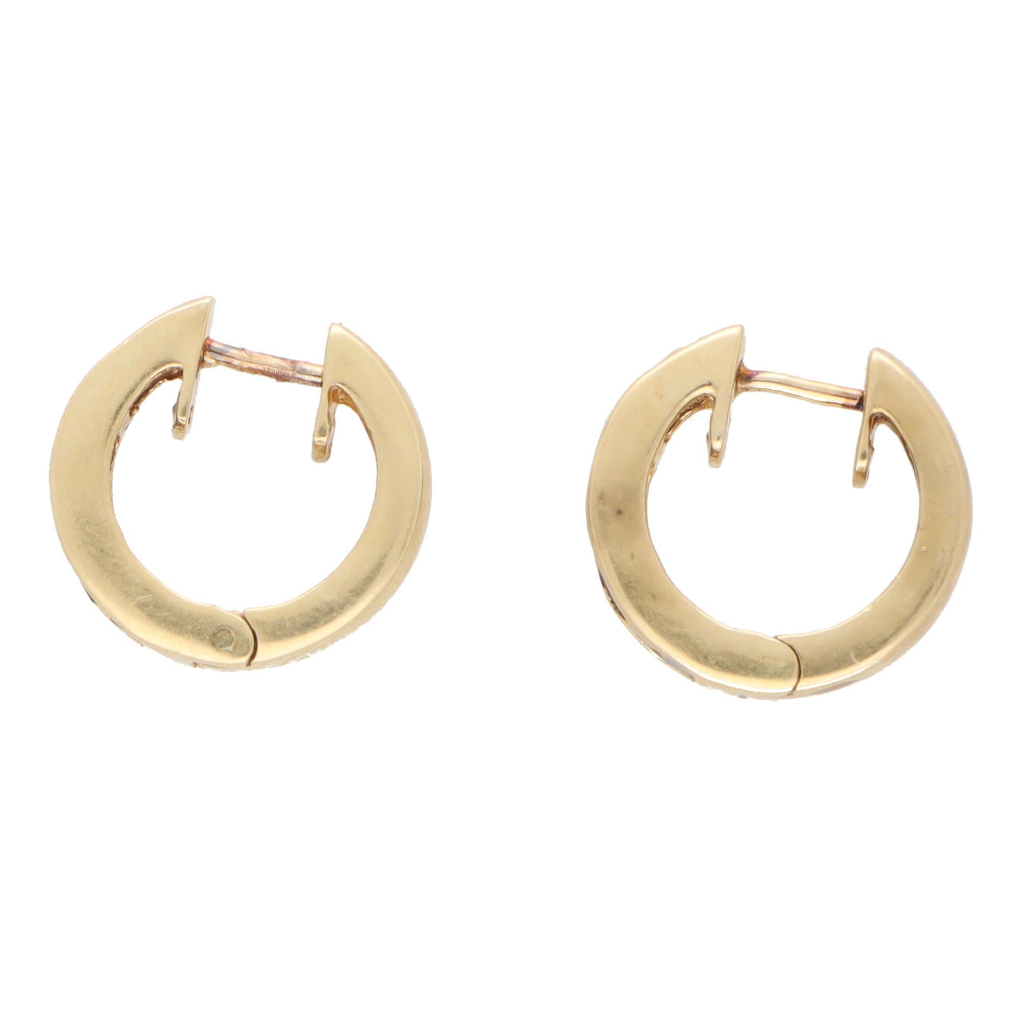French Cut Vintage Blue Sapphire Hoop Earrings Set in 14k Yellow Gold