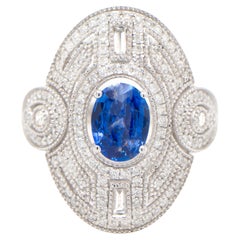 Retro Blue Sapphire Ring Diamond Setting 2.18 Carats 18K Gold