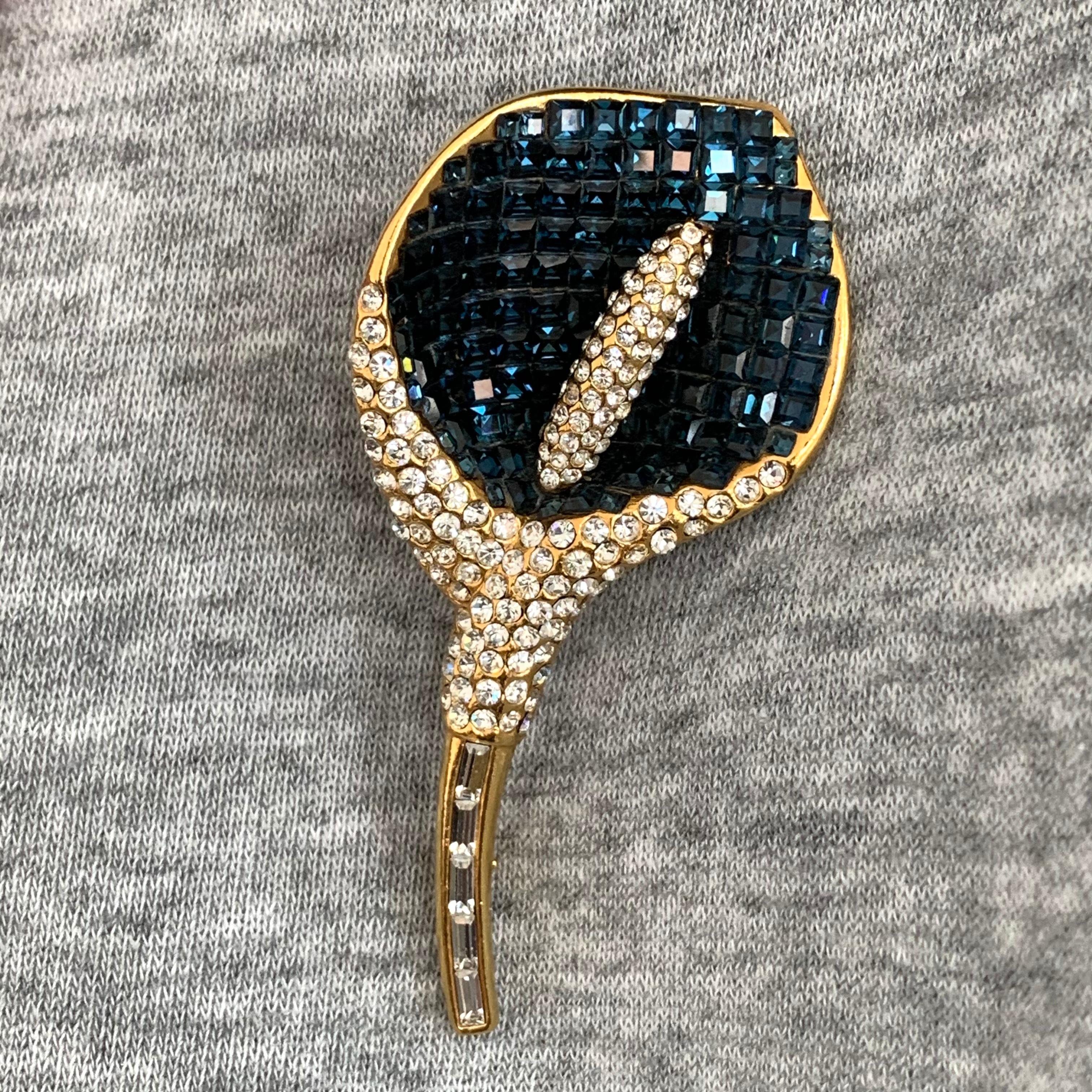 Vintage Blue Sapphire Swarovski Crystal Calla Lily Brooch 1