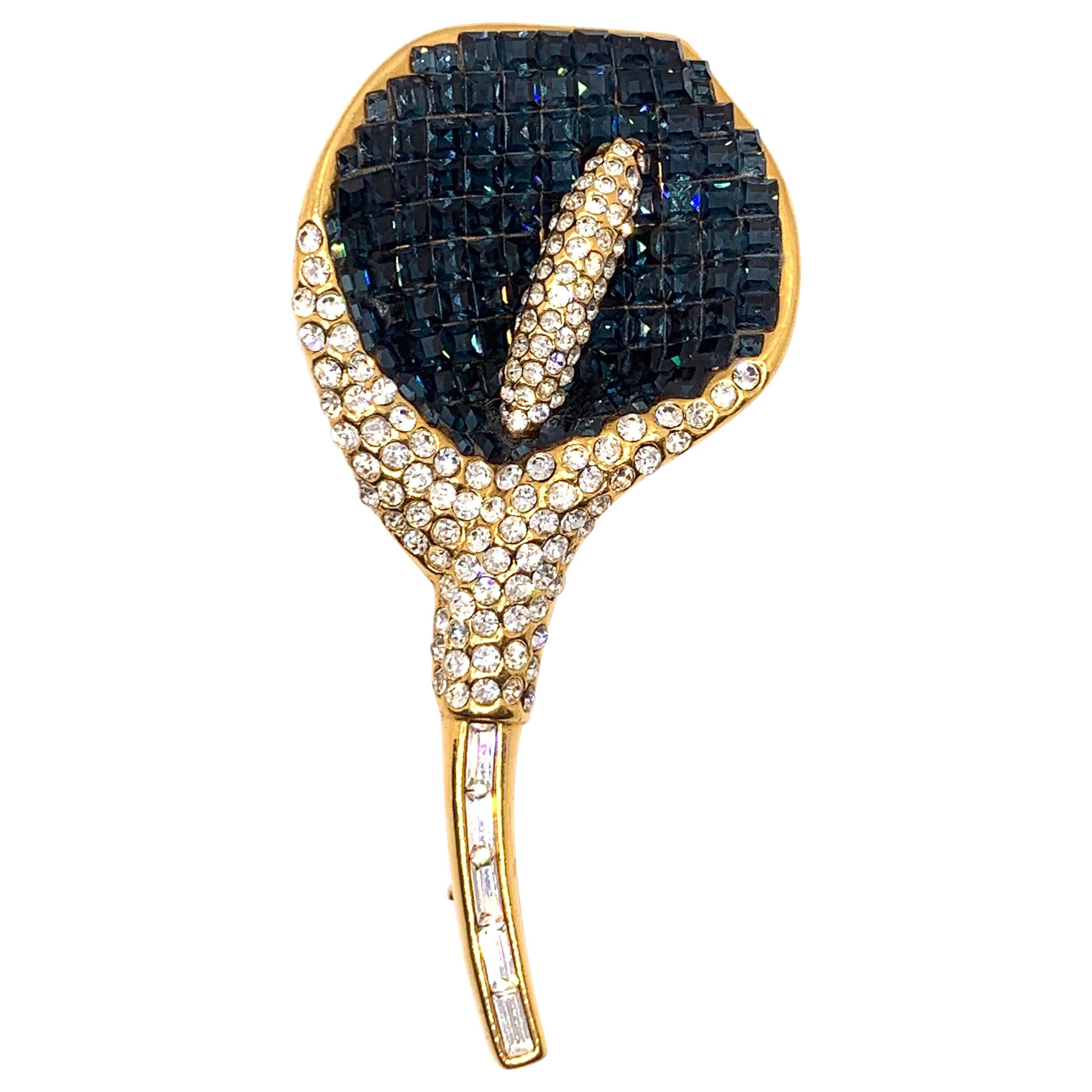 Vintage Blue Sapphire Swarovski Crystal Calla Lily Brooch