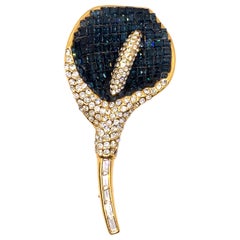 Broche Calla Lily vintage en cristal Swarovski avec saphir bleu et saphir