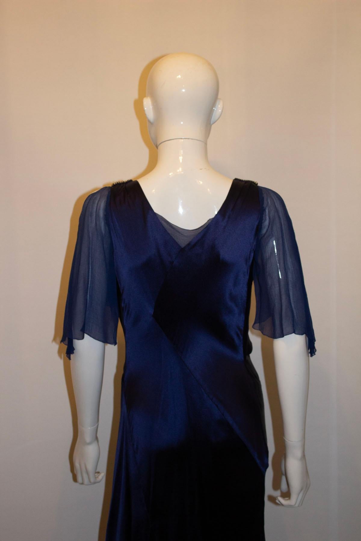 Women's Vintage Blue Satin Marshall and Snelgrove  Satin Dress For Sale