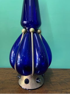 Vase sculpture bleu vintage des années 1980