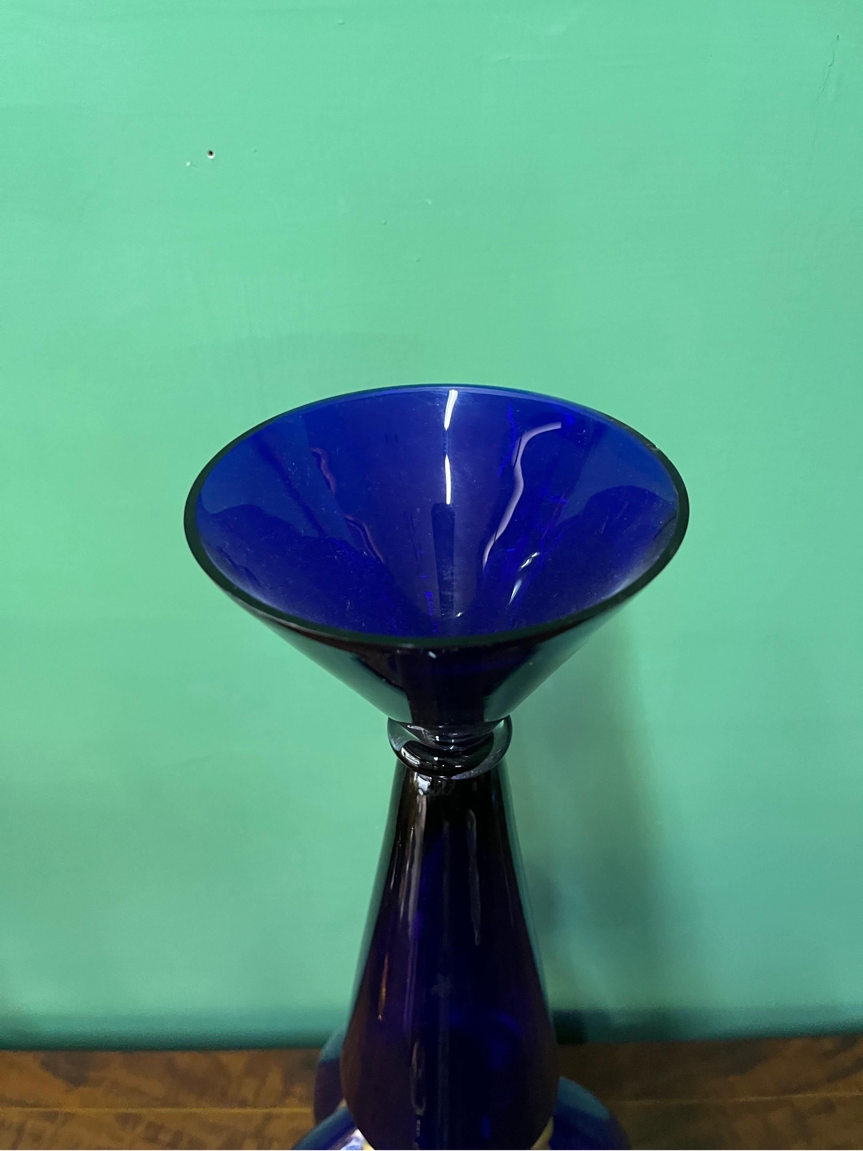 Vintage Blue Sculpture Vase 1980s For Sale 2
