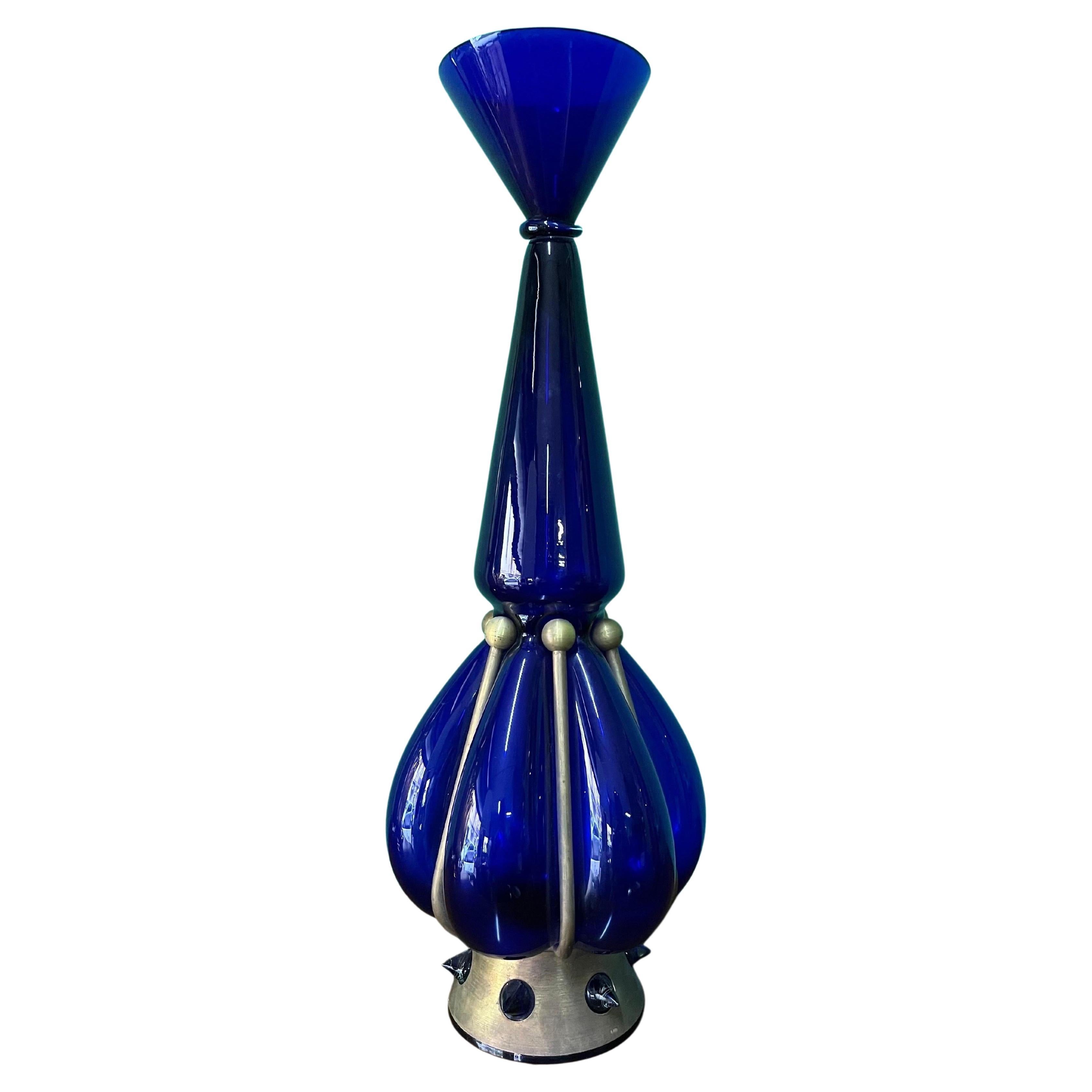 Vintage Blue Sculpture Vase 1980s