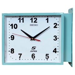 Reloj de pared vintage Seiko Maritime azul de doble cara, años 1970
