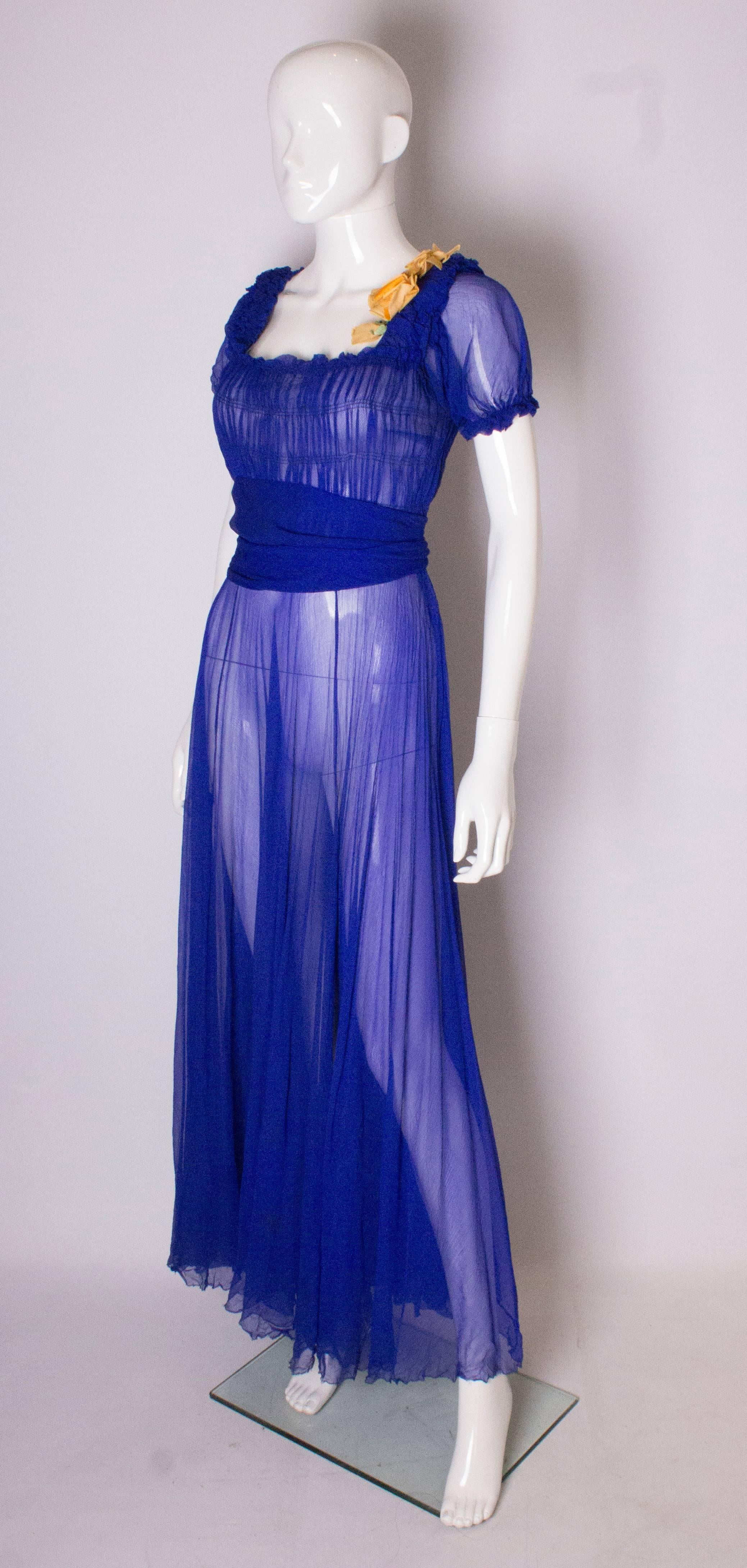 Vintage  Blue Silk Chiffon Gown In Good Condition In London, GB