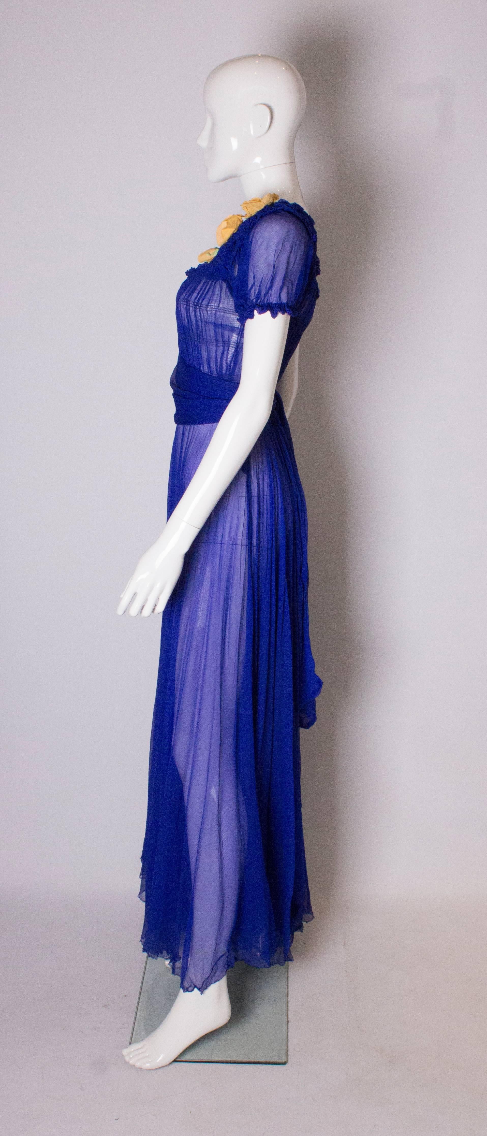Vintage  Blue Silk Chiffon Gown 1