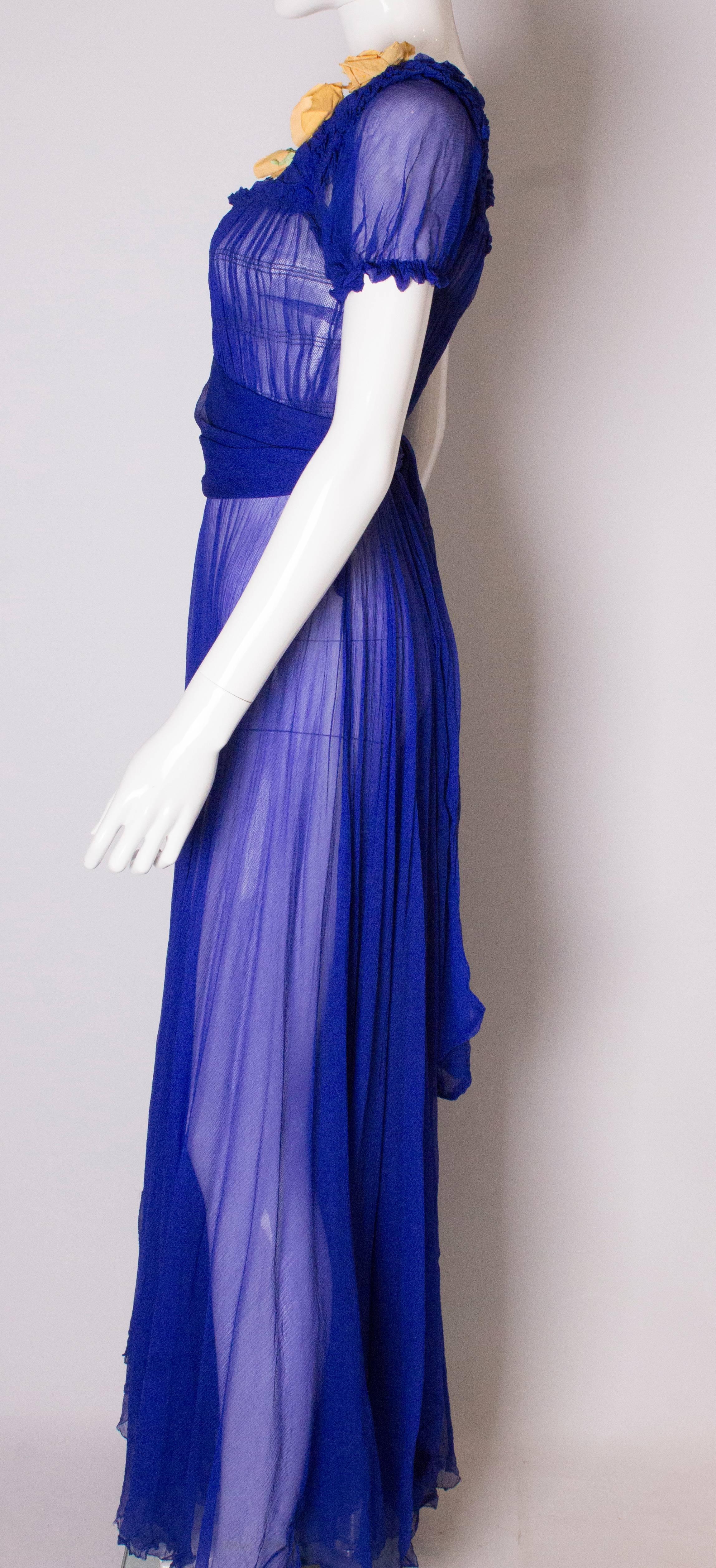 Vintage  Blue Silk Chiffon Gown 2