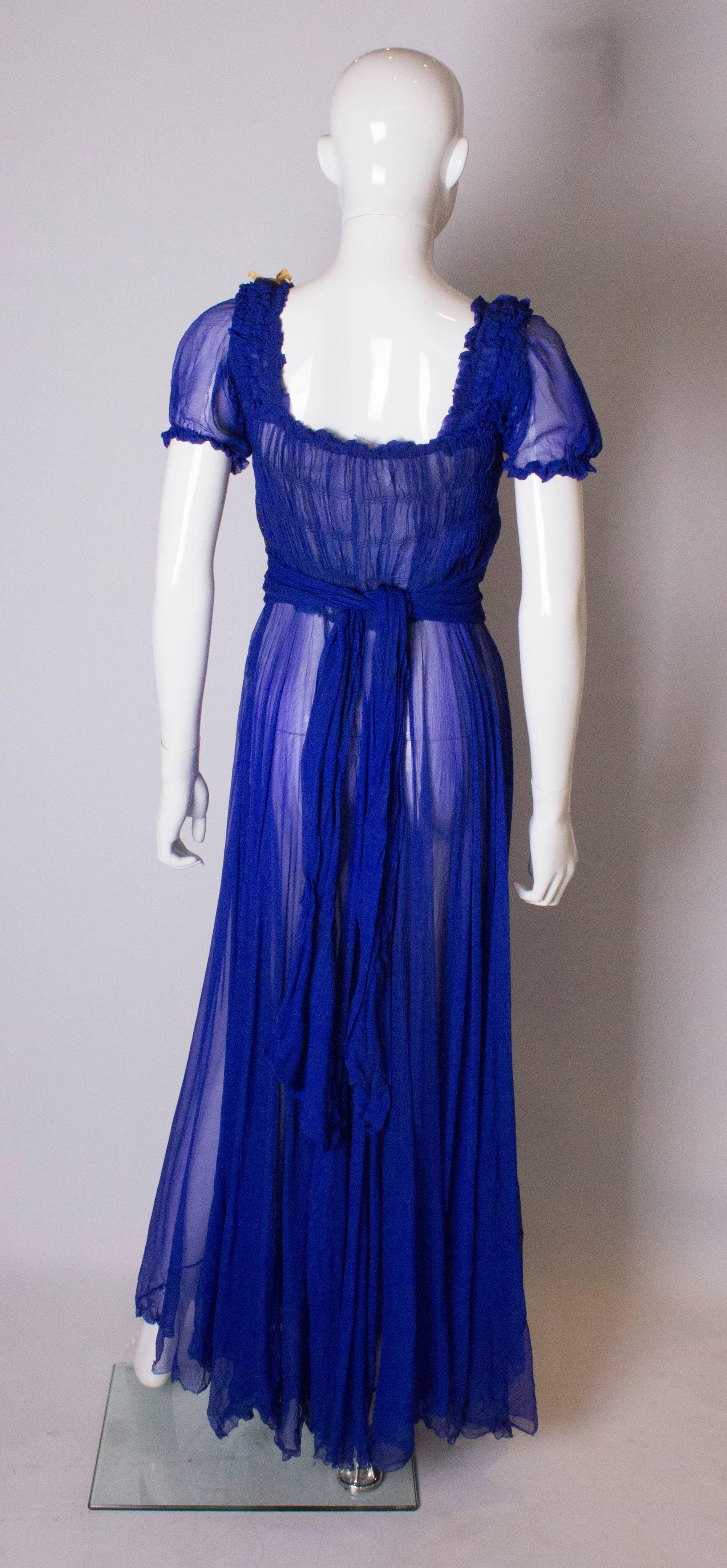 Vintage  Blue Silk Chiffon Gown 3