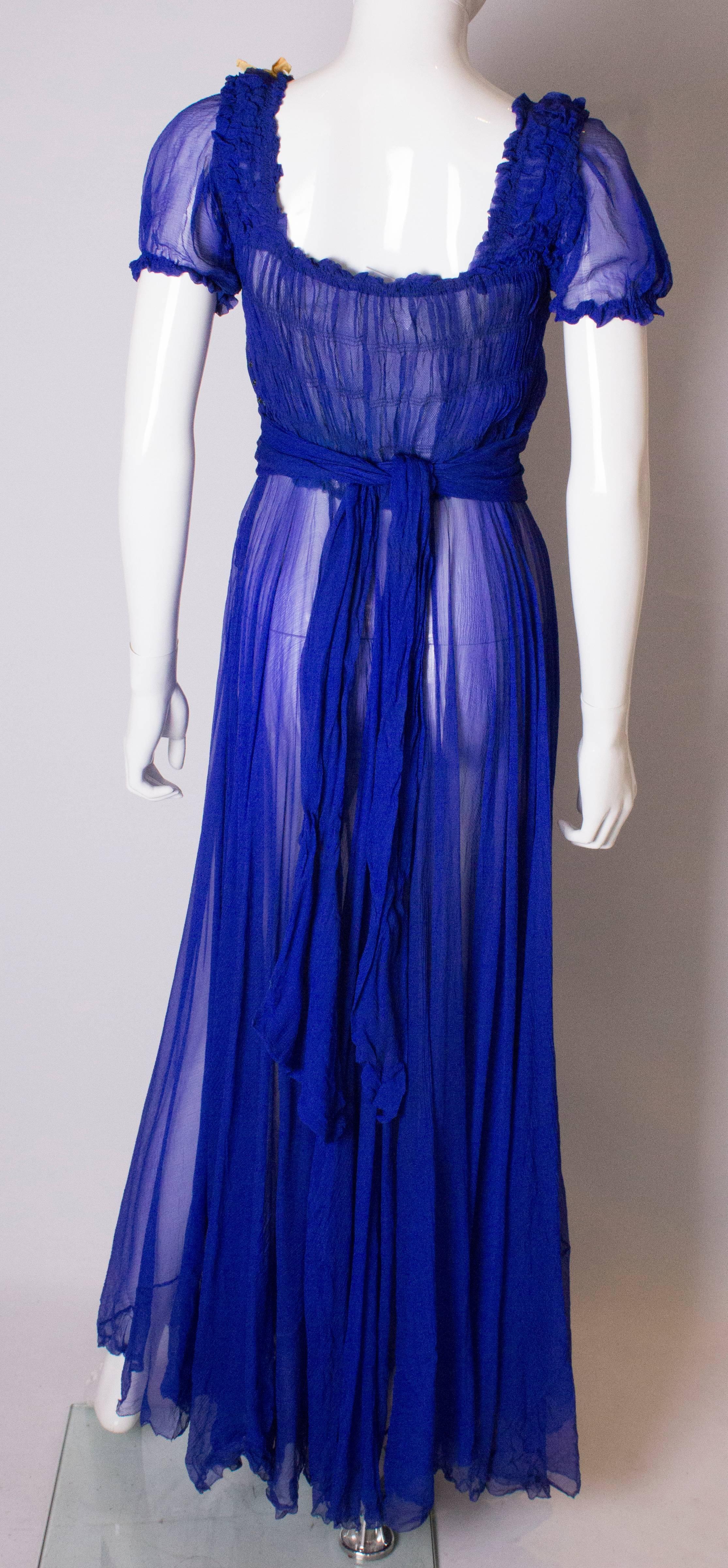 Vintage  Blue Silk Chiffon Gown 4