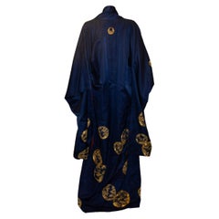 Vintage Blue Silk Kimono with Embroidery