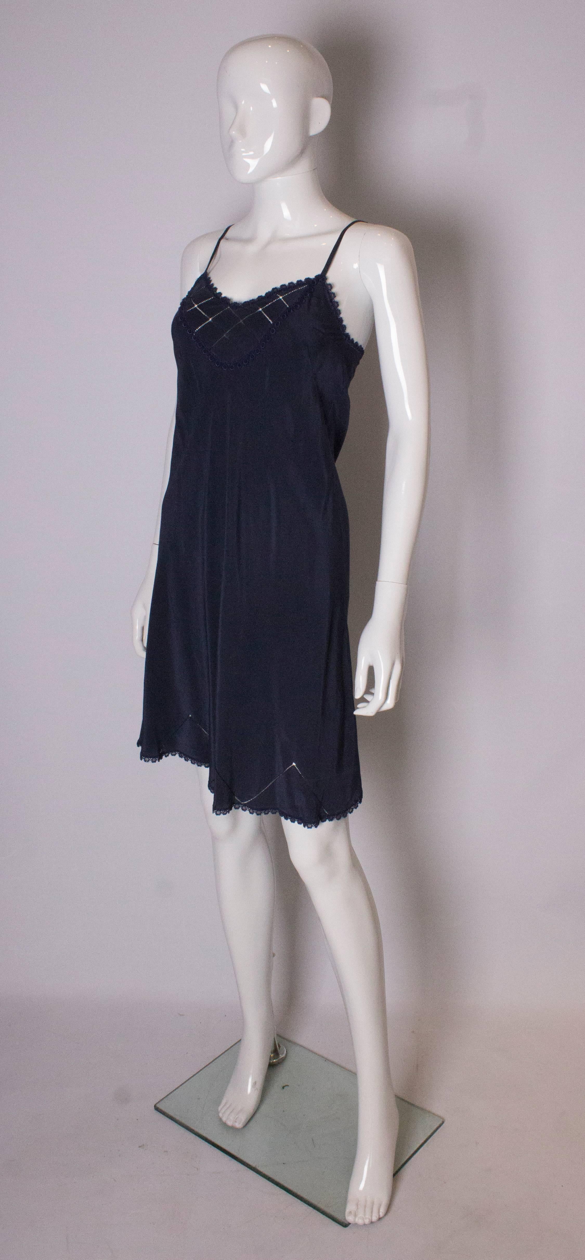 Black Vintage Blue Silk Slip For Sale