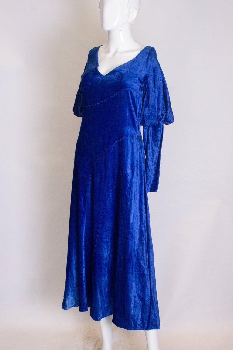 Vintage Blue Silk Velvet Dress For Sale at 1stDibs