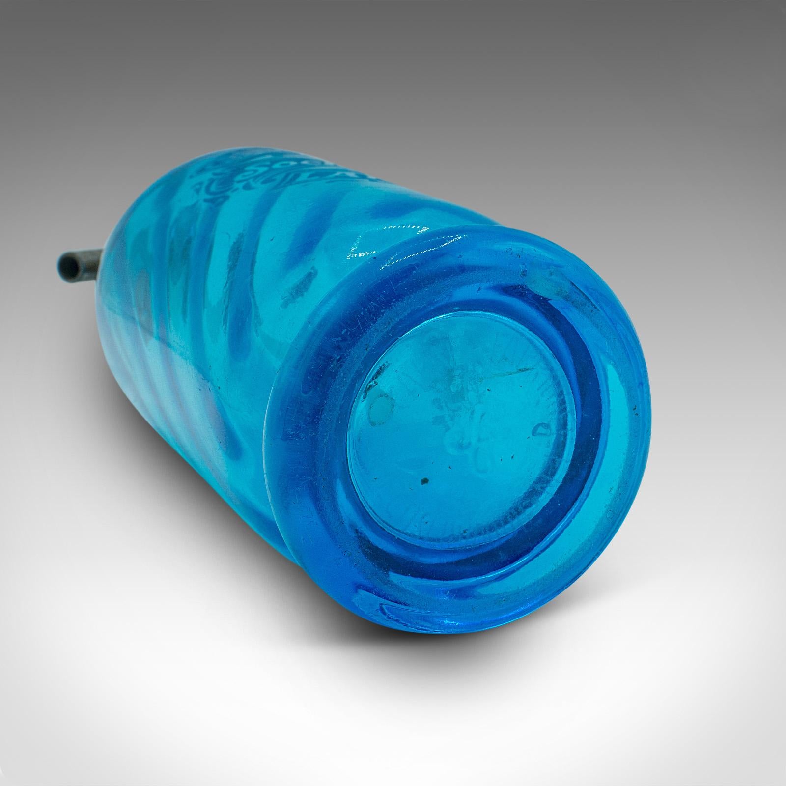 Vintage Blue Soda Siphon, French, Decorative Glass, Bistro Seltzer Bottle, 1932 5